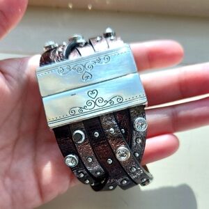 Brighton Silvertone & Leather Braided Bracelet